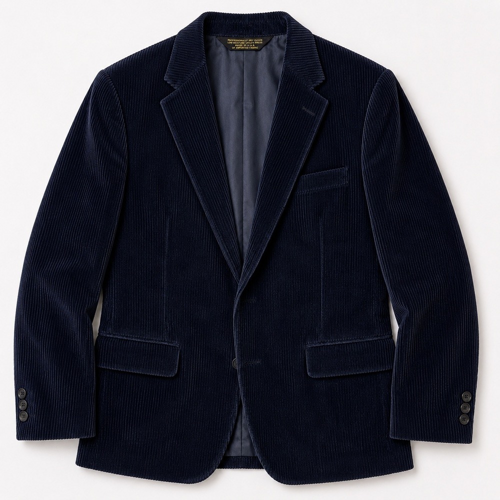 vtg Marc Jeffries Navy Blue Corduroy Blazer Jacket Cotton Velvet Retro Academia